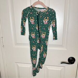 Ruffle Butts Dark Green Rudolph Snowball Ruffle Footie Pajama Sz 6-12M Christmas